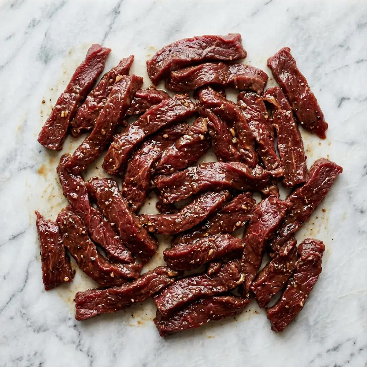 Emincé de boeuf rouge mariné